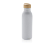 Recycled stainless steel bottle with bamboo lid, 600 ml colour white