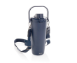 Recycled stainless steel thermal bottle with cord 600 ml colour navy-blue