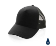 Sustainable, branded cotton trucker cap with mesh panel colour black