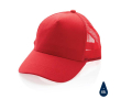 Sustainable, branded cotton trucker cap with mesh panel colour red
