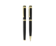 Recycled brass pen set with gold detail, blue ink colour black