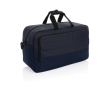 RPET travel bag with large compartment and trolley strap colour navy-blue