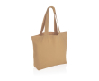 Recycled canvas shopping bag with pocket, 240 g/m² colour light brown