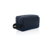 Elongated RPET toiletry bag with two pockets and handle colour navy-blue