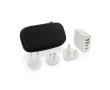 Multi-region travel charger with integrated travel pouch colour white