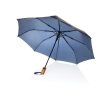 Compact automatic RPET umbrella with wooden handle, Ø97 cm colour navy-blue