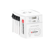 Universal travel adapter with 2 ports and included cable colour white