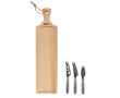 Cheese set with wooden chopping board and knives colour brown