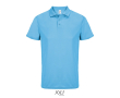 Recycled polyester sports polo, short sleeve, 3 buttons  colour cyan blue