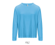 Long sleeve semi-combed cotton T-shirt, round neck  colour cyan blue