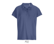 Women’s combed cotton polo, ribbed collar, 3 buttons  colour denim blue