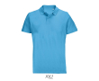 Unisex combed cotton polo, ribbed collar, 2 buttons  colour cyan blue