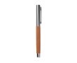 Recycled stainless steel pen with synthetic leather detail, blue ink colour brown