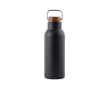 Recycled stainless steel bottle with wooden lid and handle, 580 ml colour black