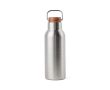 Recycled stainless steel bottle with wooden lid and handle, 580 ml colour silver