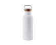 Recycled stainless steel bottle with wooden lid and handle, 580 ml colour white