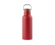 Recycled stainless steel bottle with wooden lid and handle, 580 ml colour red