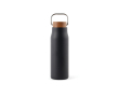 Recycled stainless steel bottle with wooden lid and handle, 300 ml colour black