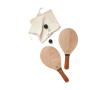 Elegant beach tennis set with two rackets and two balls colour wood