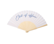 Portable bamboo fan with ‘Out of the office’ message colour white