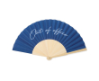 Portable bamboo fan with ‘Out of the office’ message colour navy-blue