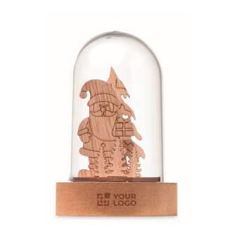 Wooden Christmas ornament, transparent casing, LED light