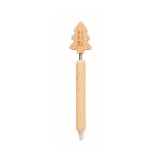Bamboo pen with Christmas tree design and blue ink