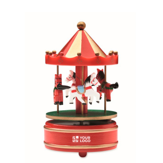 Mini wooden music box with rotating Christmas carousel