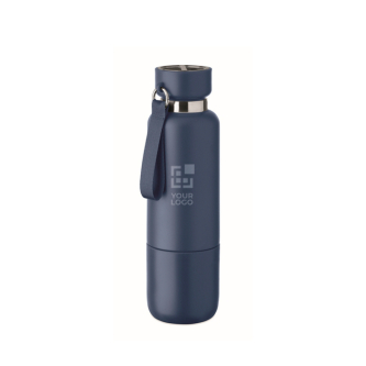 Insulated bottle with handle, cup at base, 500 ml