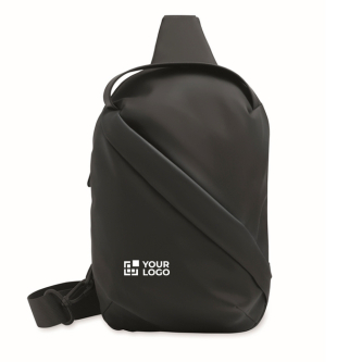 Elegant black synthetic leather shoulder bag, soft touch