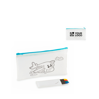 Kids non-woven colour-in pencil case with 4 pencils