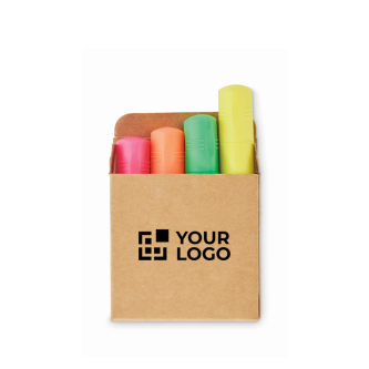 Set of 4 fluorescent highlighters in a customizable kraft box