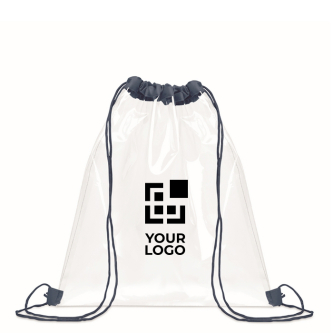 Transparent plastic drawstring bag with cords