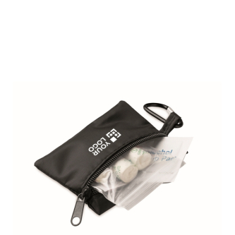 Compact first aid kit in RPET pouch with aluminium carabiner