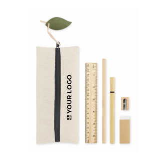 Writing set in jute bag with various school supplies