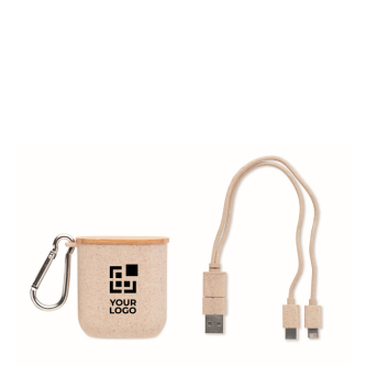 Cable set in case with lid that doubles as a phone stand