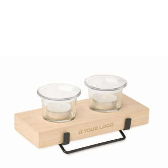 Decorative candle holder with wooden and iron stand for 2 candles