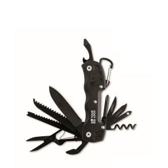 Aluminium and stainless steel multitool knife. 13-in-1 with pouch