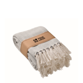 Recycled cotton fringed blanket presented with ribbon 400g/m²qu