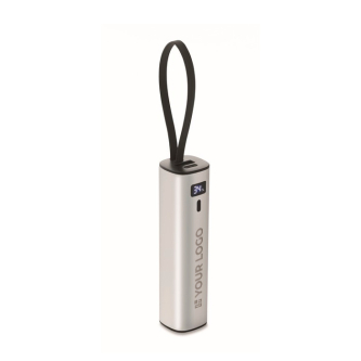 Recycled aluminium power bank with battery indicator and cable 5,000mAh