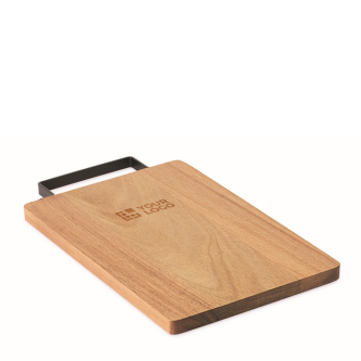 Acacia wood chopping board with comfortable stainless steel handle