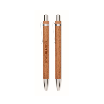 Wooden writing set with blue ink pen and mechanical pencil