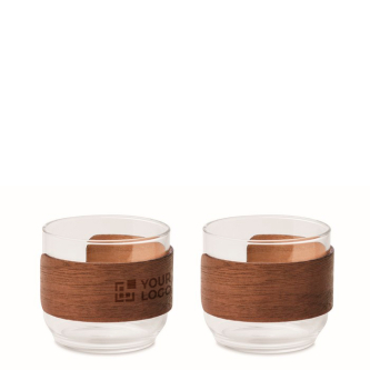 Set of 2 glass coffee cups with walnut wood band 120 ml