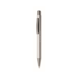 Recycled aluminium click pen with rubberised finish and blue ink