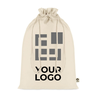Large organic cotton, drawstring gift bag, 105 g/m2