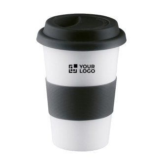 Travel ceramic mug with silicone band and lid, 400 ml