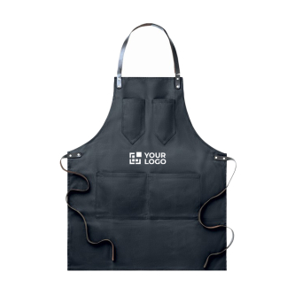 Waxed canvas apron, with pockets and leather strap for cooking