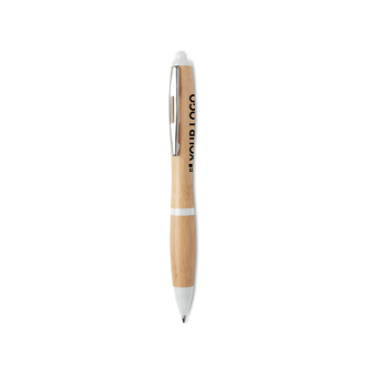 Bamboo pen with push button and ABS details, blue ink