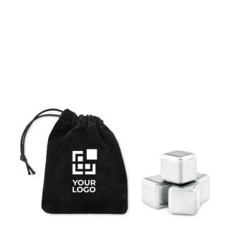 Set of metallic ice cubes in a bag