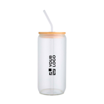Borosilicate glass jug with bamboo lid and straw 500ml